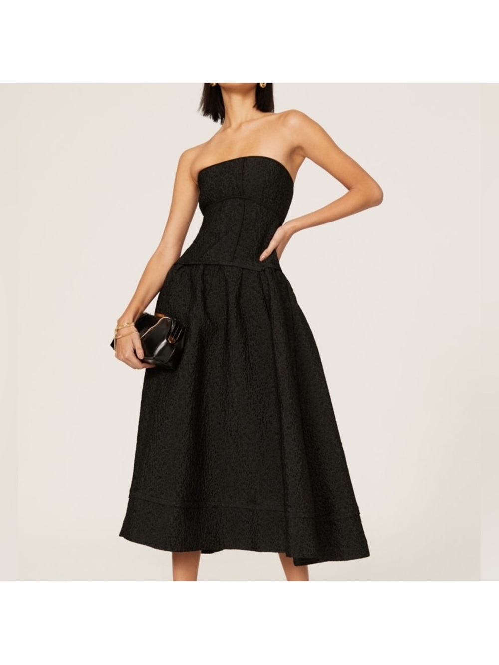 ISO - Jonathan Simkhai Black Strapless Textured Midi Dress - SIZE 6